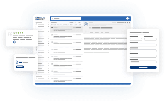 IronHold dashboard with a trial sign-up form, pricing, and customer reviews.
